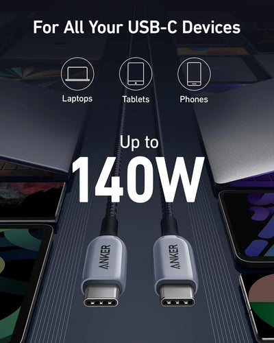 Anker كابل 765 من USB-C إلى USB-C (140 واط، 6 قدم / 1.8 متر، نايلون)