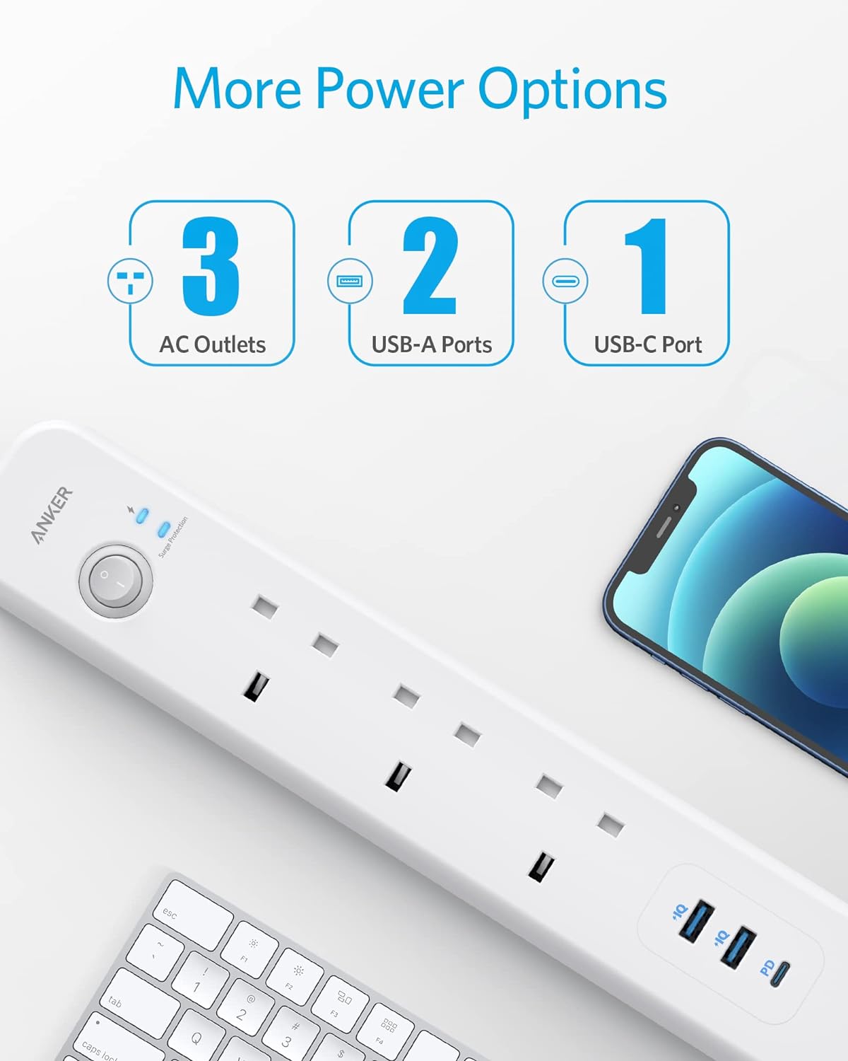 Anker مشترك كهربائي PowerExtend USB-C بثلاثة منافذ