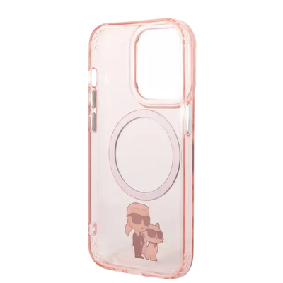 Karl Lagerfeld Magsafe IML NFT Karl &amp; Choupette Pink Silicone Transparent Hard Case for iPhone 16 Pro Max