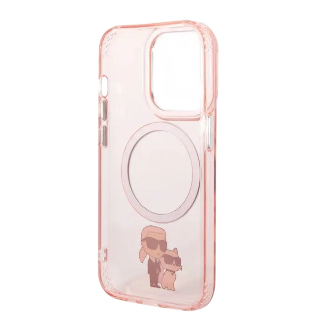 Karl Lagerfeld Magsafe IML NFT Karl &amp; Choupette Pink Silicone Transparent Hard Case for iPhone 16 Pro Max