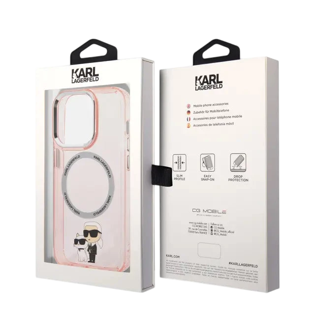 Karl Lagerfeld Magsafe IML NFT Karl &amp; Choupette Pink Silicone Transparent Hard Case for iPhone 16 Pro Max