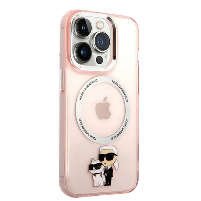 Karl Lagerfeld Magsafe IML NFT Karl &amp; Choupette Pink Silicone Transparent Hard Case for iPhone 16 Pro Max