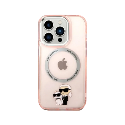 Karl Lagerfeld Magsafe IML NFT Karl &amp; Choupette Pink Silicone Transparent Hard Case for iPhone 16 Pro Max