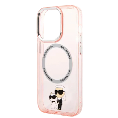 Karl Lagerfeld Magsafe IML NFT Karl &amp; Choupette Pink Silicone Transparent Hard Case for iPhone 16 Pro Max