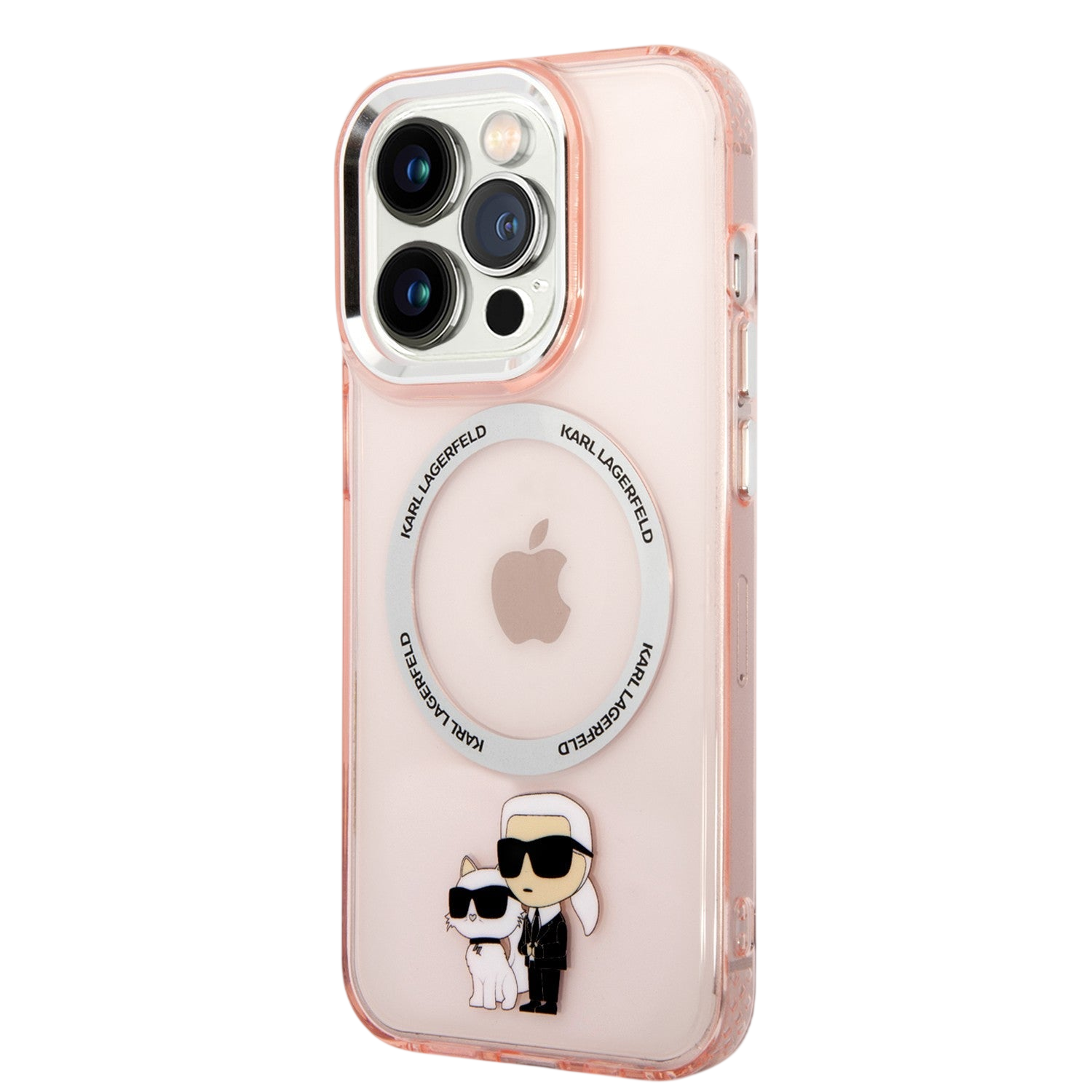 Karl Lagerfeld Magsafe IML NFT Karl &amp; Choupette Pink Silicone Transparent Hard Case for iPhone 16 Pro Max