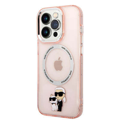Karl Lagerfeld Magsafe IML NFT Karl &amp; Choupette Pink Silicone Transparent Hard Case for iPhone 16 Pro Max