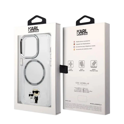 Karl Lagerfeld Magsafe IML Metal Outline NFT Karl & Choupette Translucent Logo iPhone 16 Pro Max