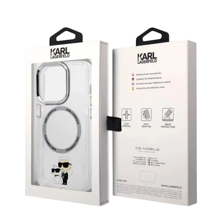 Karl Lagerfeld Magsafe IML Metal Outline NFT Karl & Choupette Translucent Logo iPhone 16 Pro Max