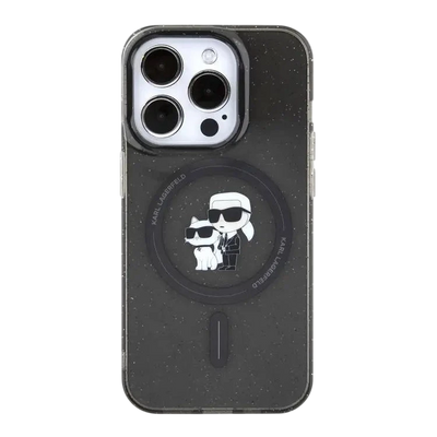 KARL LAGERFELD Magsafe IML Glitter Hard Case with Karl & Choupette Logo for iPhone 16 Pro Max, Slim Profile, Easy Snap-On
