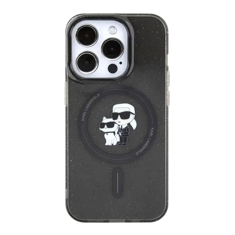 KARL LAGERFELD Magsafe IML Glitter Hard Case with Karl & Choupette Logo for iPhone 16 Pro Max, Slim Profile, Easy Snap-On