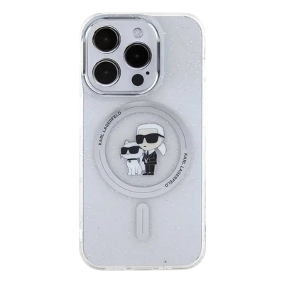 KARL LAGERFELD Magsafe IML Glitter Hard Case with Karl & Choupette Logo for iPhone 16 Pro Max, Slim Profile, Easy Snap-On