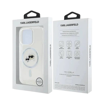 Karl Lagerfeld Magsafe IML Hard Case With Karl & Choupette Head For iPhone 16 Pro Max, Drop and Shock Absorption, Precise Cutouts for Ports and Buttons, Easy Snap-on Installation