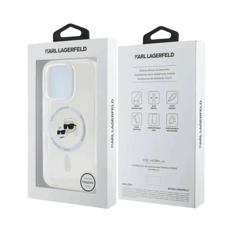 Karl Lagerfeld Magsafe IML Hard Case With Karl & Choupette Head For iPhone 16 Pro Max, Drop and Shock Absorption, Precise Cutouts for Ports and Buttons, Easy Snap-on Installation