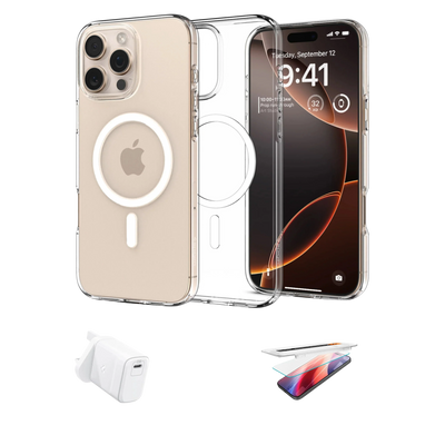 Spigen iPhone Bundle Pack (Liquid Crystal MagFit Case + Screen Protector + 30W Charger)