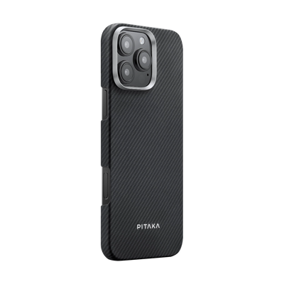 حافظة Pitaka فائقة النحافة لهاتف iPhone 16 Pro - 600D أسود/رمادي (Twill)