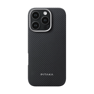 حافظة Pitaka فائقة النحافة لهاتف iPhone 16 Pro Max - 600D أسود/رمادي (Twill)