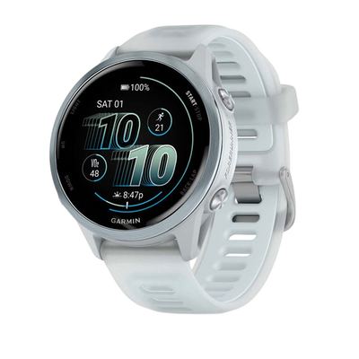 Garmin Forerunner 570 AMOLED GPS Running Smartwatch - Slate Gray Aluminium with Translucent Black Band - 42mm Cloud Blue 