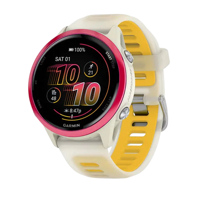Garmin Forerunner 570 AMOLED GPS Running Smartwatch - Slate Gray Aluminium with Translucent Black Band - 42mm Raspberry 