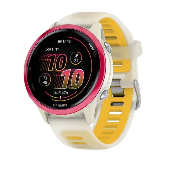 Garmin Forerunner 570 AMOLED GPS Running Smartwatch - Slate Gray Aluminium with Translucent Black Band - 42mm Raspberry 