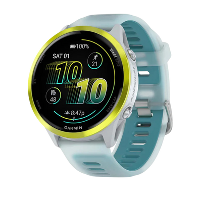 Garmin Forerunner 570 AMOLED GPS Running Smartwatch - Slate Gray Aluminium with Translucent Black Band - 47mm Amp Yellow 