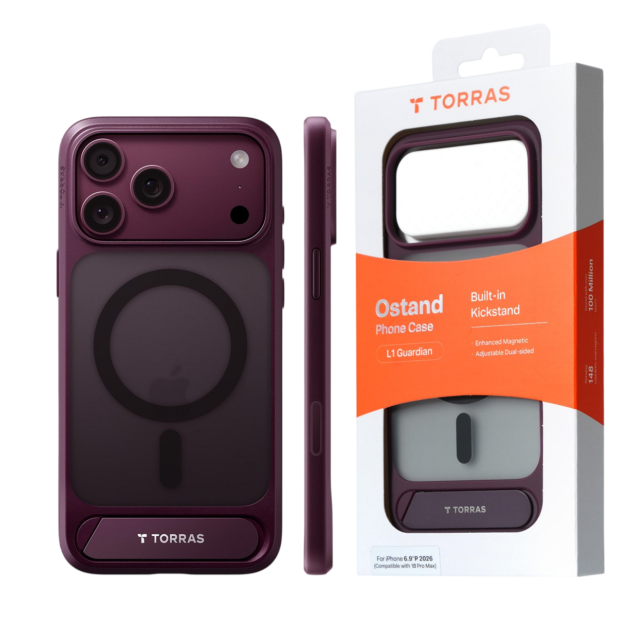 Torras Ostand L1 Case for iPhone 17 Pro Max / iPhone 18 Pro Max - Burgundy #color_burgundy
