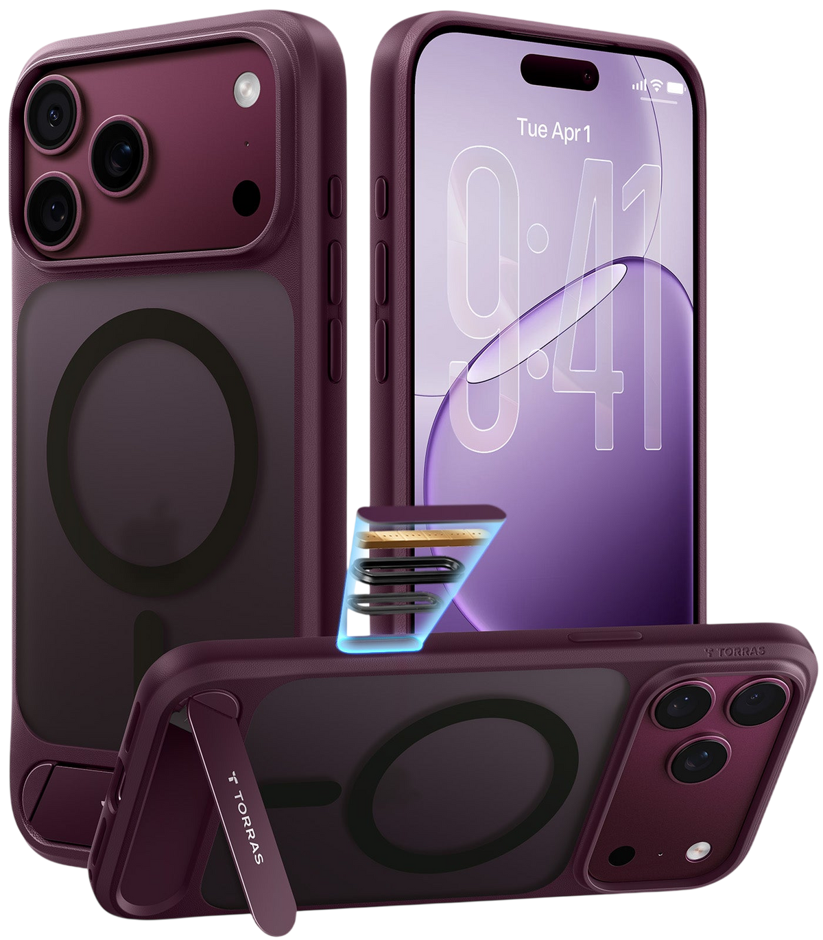 Torras Ostand L1 Case for iPhone 17 Pro Max / iPhone 18 Pro Max - Burgundy #color_burgundy