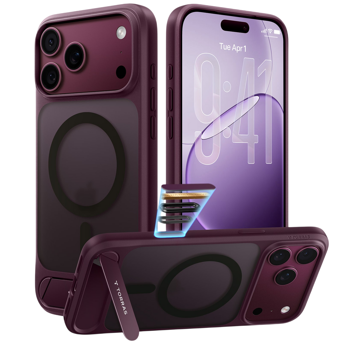 Torras Ostand L1 Case for iPhone 17 Pro / iPhone 18 Pro - Burgundy #color_burgundy