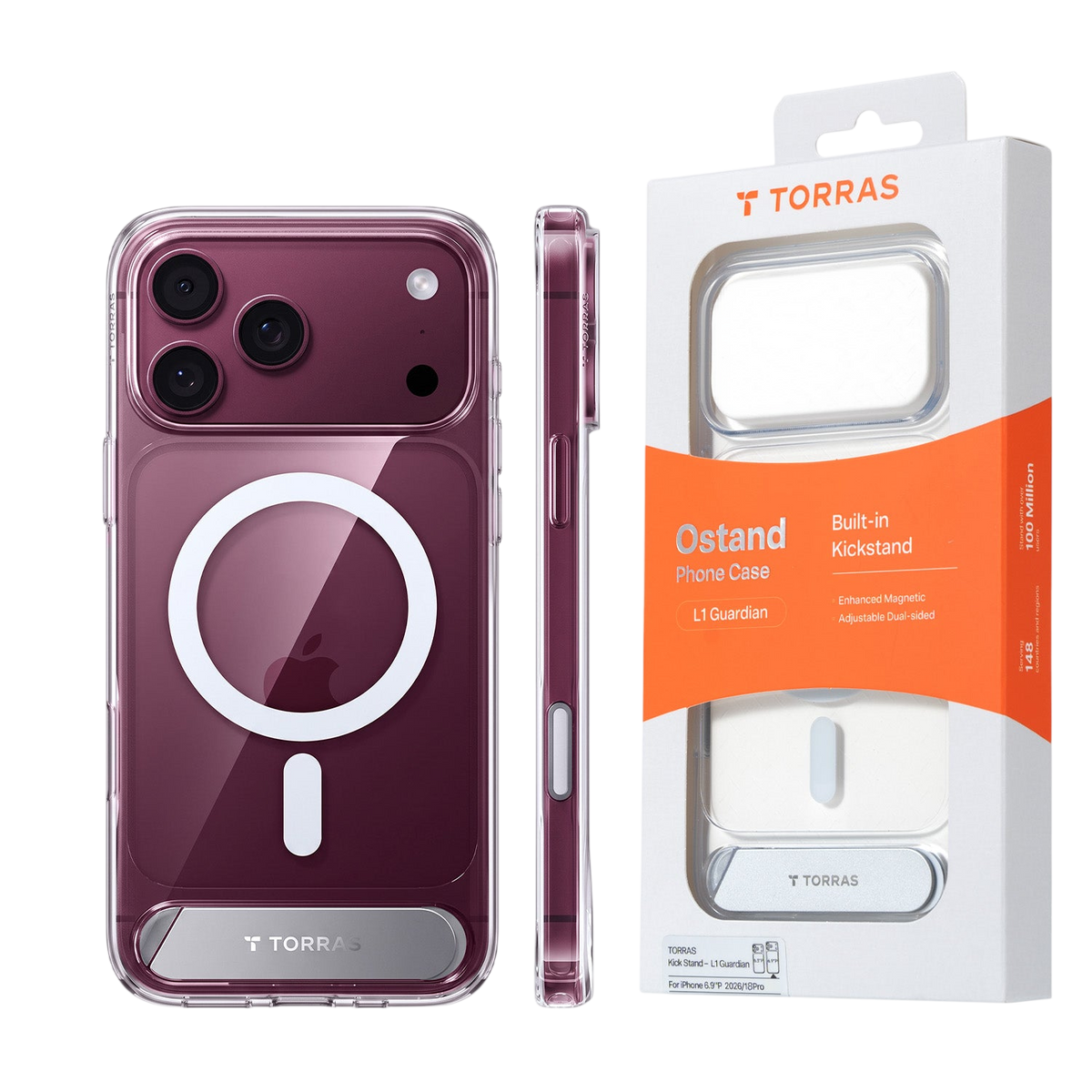 Torras Ostand L1 Case for iPhone 17 Pro / iPhone 18 Pro - Clear #color_clear