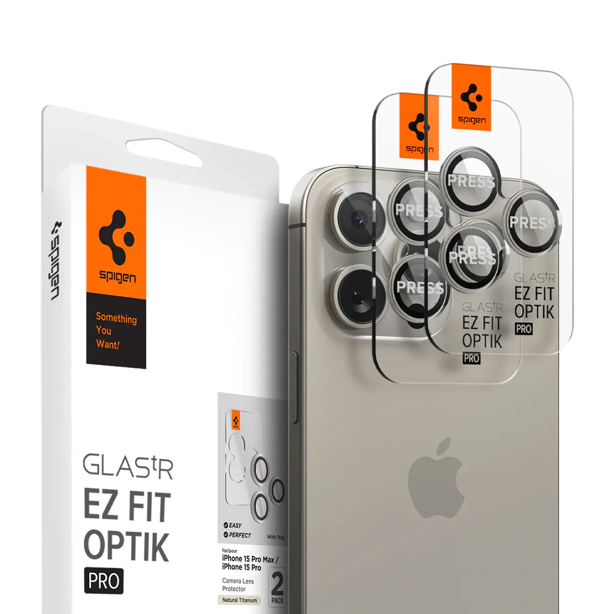 Spigen iPhone 16 Pro Max / 16 Pro واقي عدسة الكاميرا EZ Fit GLAS.tR Optik Pro - تيتانيوم طبيعي