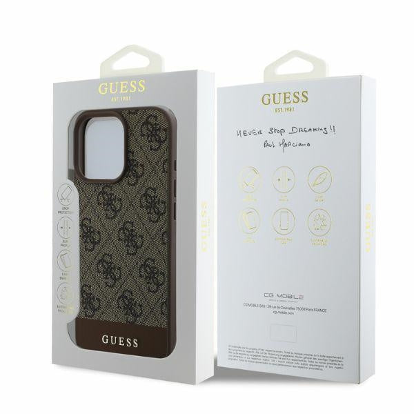 Guess GUHCP16XG4GLBR حافظة صلبة لهاتف iPhone 16 Pro Max 6.9 بوصة بني 4G بشريط سفلي
