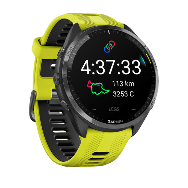 Garmin Forerunner 965 Premium GPS Running Smartwatch - Carbon Gray DLC Titanium Bezel with Black Case - Yellow #color_yellow