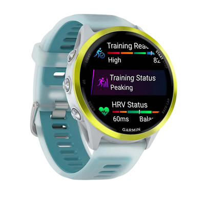 Garmin Forerunner 570 AMOLED GPS Running Smartwatch - Slate Gray Aluminium with Translucent Black Band - 47mm Amp Yellow 