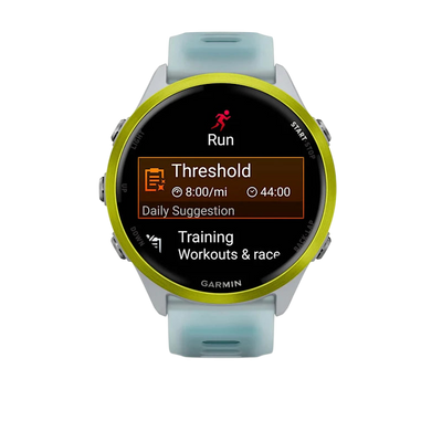 Garmin Forerunner 570 AMOLED GPS Running Smartwatch - Slate Gray Aluminium with Translucent Black Band - 47mm Amp Yellow 