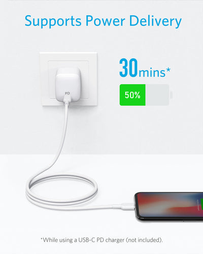 كابل Anker PowerLine III من USB-C إلى Lightning بطول 0.9 متر - أبيض مع ضمان رسمي لمدة 18 شهراً