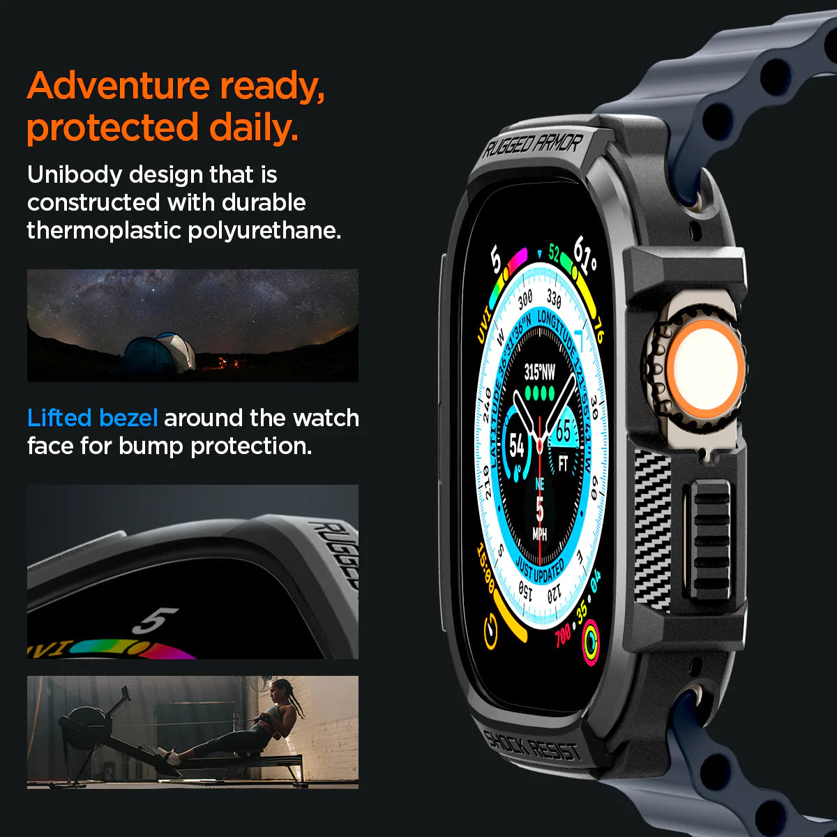 Spigen Rugged Armor Case for Apple Watch Ultra 2 / Ultra 1 (49mm) - Matte Black
