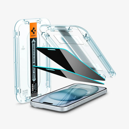 Spigen iPhone 16 Plus / 15 Plus Screen Protector GLAS.tR EZ Fit | Privacy - 2 Pack